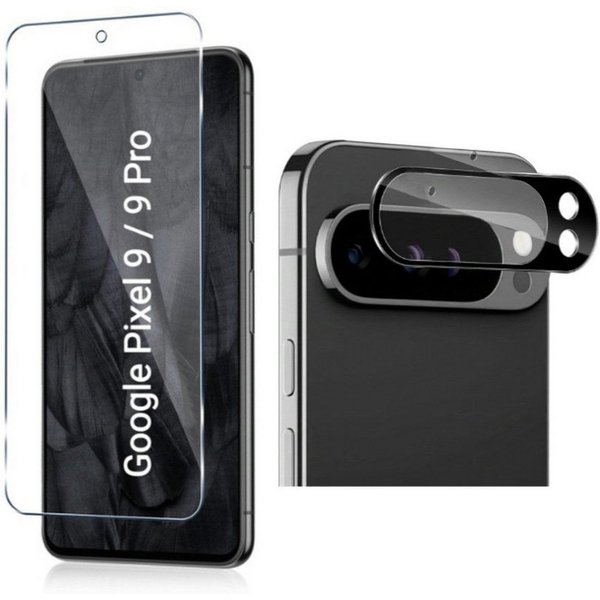 CLM-Tech Displayschutzglas für Google Pixel 9 Pro Panzerfolie 1X und Kameraschutz 1X für Google Pixel 9 Pro, 6,3 Zoll Schutzfolie 2er Set Kameraglas Panzerglas 