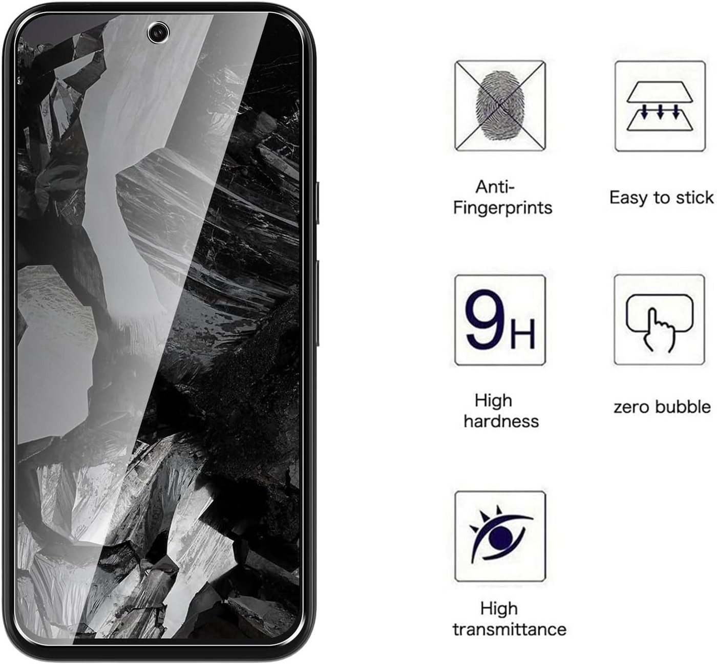 CLM-Tech Displayschutzglas für Google Pixel 9 Pro Panzerfolie 1X und Kameraschutz 1X für Google Pixel 9 Pro, 6,3 Zoll Schutzfolie 2er Set Kameraglas Panzerglas  – Bild 3 von 5