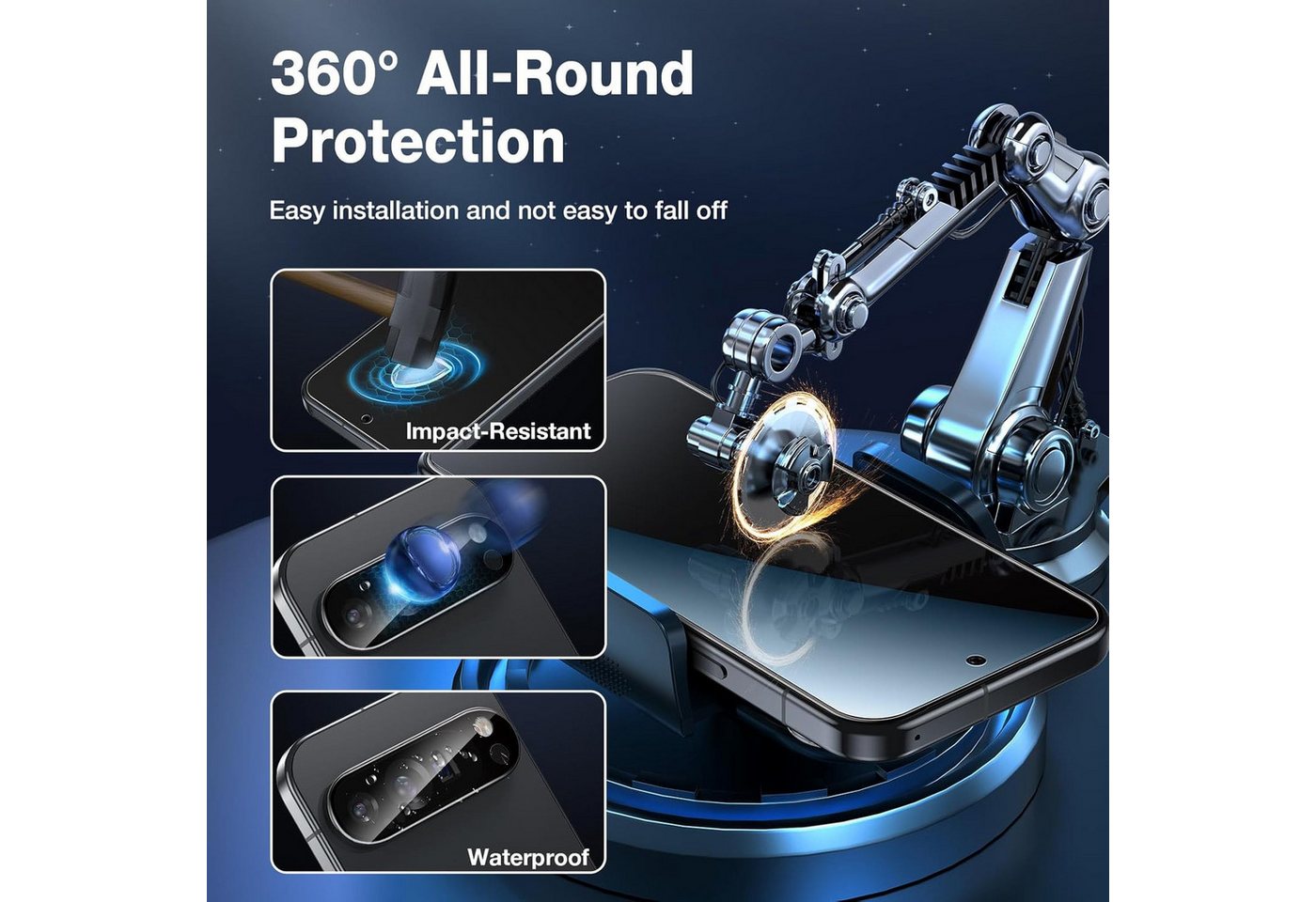 CLM-Tech Displayschutzglas für Google Pixel 9 Pro Panzerfolie 1X und Kameraschutz 1X für Google Pixel 9 Pro, 6,3 Zoll Schutzfolie 2er Set Kameraglas Panzerglas  – Bild 5 von 5