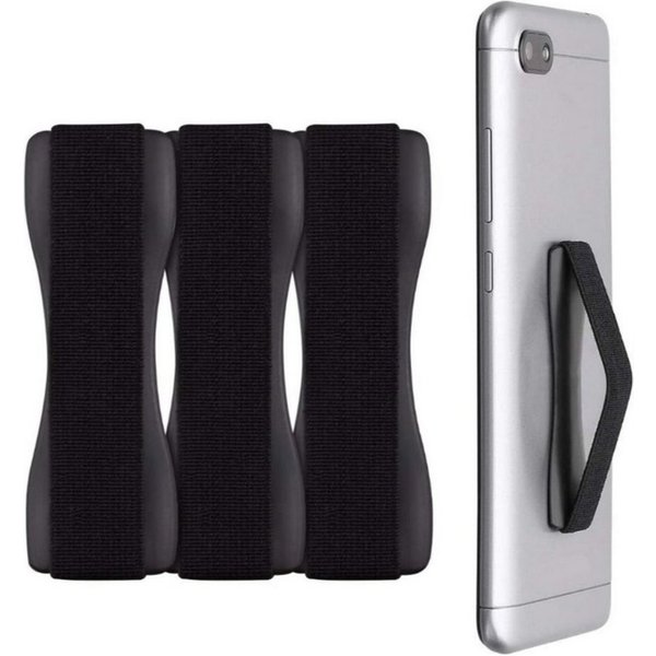 CLM-Tech Handy-Halterung Fingerhalterung Handy 3er Set - Einhandbedienung mit Band, (bis 8,00 Zoll, Smartphone Tablet Handyhalterung selbstklebend schwarz, Hand