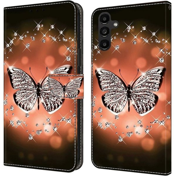 CLM-Tech Handytasche für Samsung Galaxy A16 / A17 / A18 4G / 5G Klapphülle (Schmetterling Diamanten Muster, 1-tlg., Handyhülle mit Standfunktion - Wallet Flip C