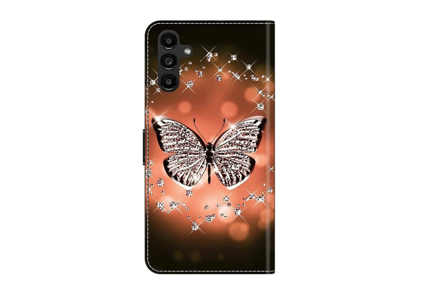 CLM-Tech Handytasche für Samsung Galaxy A16 / A17 / A18 4G / 5G Klapphülle (Schmetterling Diamanten Muster, 1-tlg., Handyhülle mit Standfunktion - Wallet Flip C – Bild 4 von 5