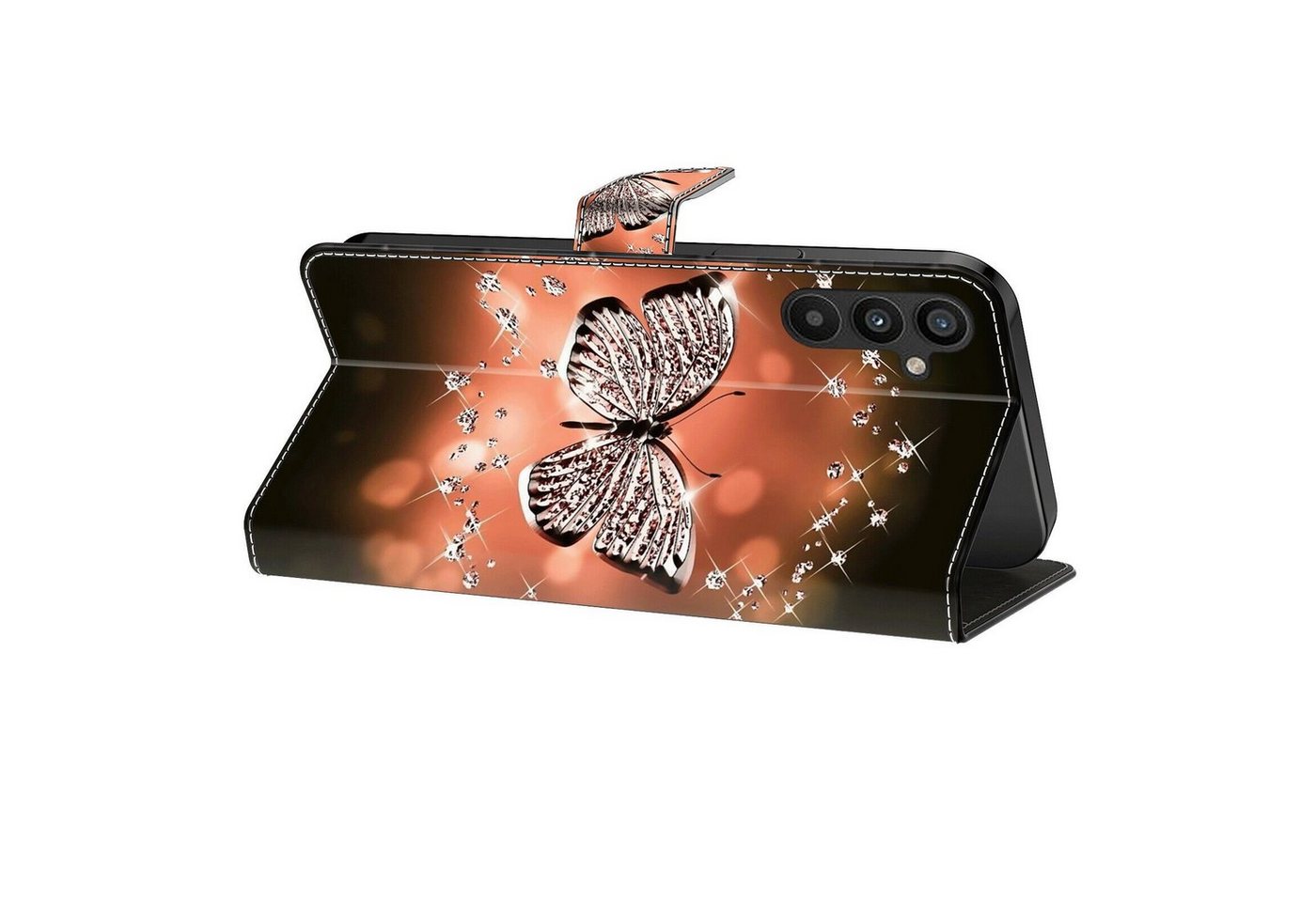 CLM-Tech Handytasche für Samsung Galaxy A16 / A17 / A18 4G / 5G Klapphülle (Schmetterling Diamanten Muster, 1-tlg., Handyhülle mit Standfunktion - Wallet Flip C – Bild 5 von 5