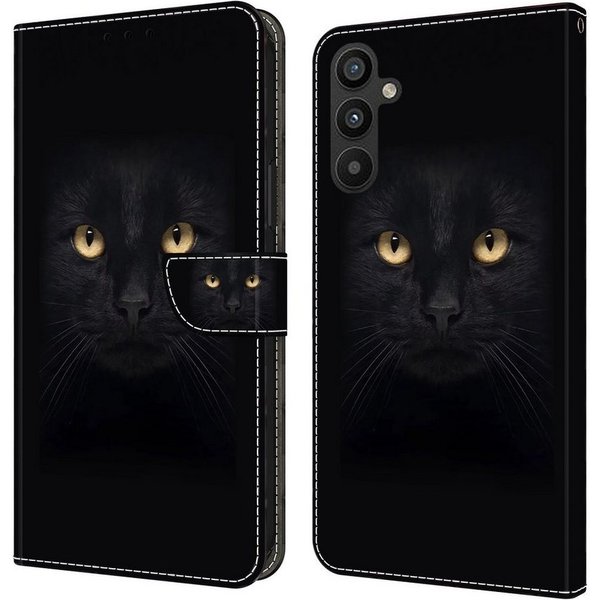 CLM-Tech Handytasche für Samsung Galaxy A55 5G Hülle - Tasche aus Kunstleder Klapphülle (schwarzer Panther Augen, Handyhülle mit Standfunktion - Wallet Flip Cas