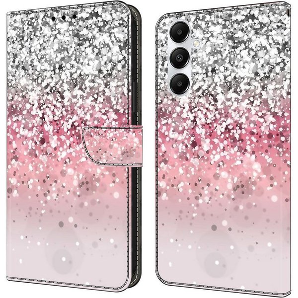 CLM-Tech Handytasche für Samsung Galaxy A57 5G Hülle aus PU-Leder Klapphülle (silber und rosa, 1-tlg., Flip Case), Magnetverschluss, Standfunktion und Kartenfäc