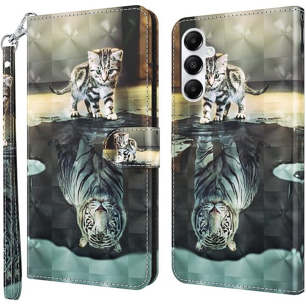 CLM-Tech Handytasche für Samsung Galaxy A57 5G Klapphülle aus PU Leder (Katze Tiger, 1-tlg., Flip Case), Magnetverschluss, Standfunktion und Kartenfächer