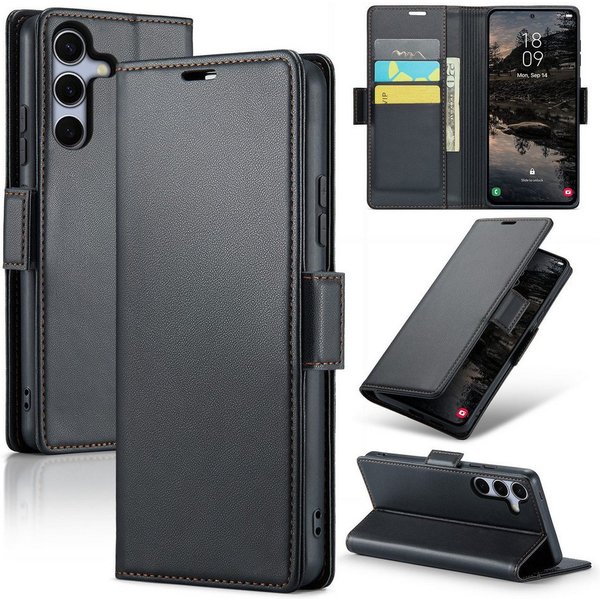 CLM-Tech Handytasche für Samsung Galaxy S25 FE 6,7 Zoll PU Leder Klapphülle (schwarz, Flip Case inklusive Standfunktion und Kartenfächer), Magnetverschluss, RFI