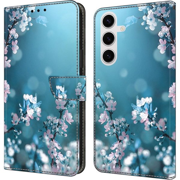 CLM-Tech Handytasche für Samsung Galaxy S26 6,27 Zoll Hülle aus PU-Leder Klapphülle (Pflaumenblüte blau, 1-tlg., Handyhülle mit Standfunktion - Flip Case inklus