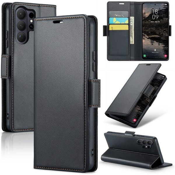 CLM-Tech Handytasche für Samsung Galaxy S26 Ultra 6,9 Zoll PU Leder Klapphülle (schwarz, 1-tlg., Flip Case inklusive Standfunktion und Kartenfächer), Magnetvers