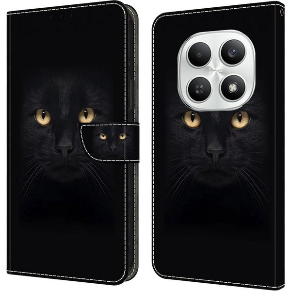 CLM-Tech Handytasche für Xiaomi Redmi Note 15 5G Klapphülle aus PU Leder (schwarzer Panther Augen, 1-tlg., Flip Case), Magnetverschluss, Standfunktion und Karte
