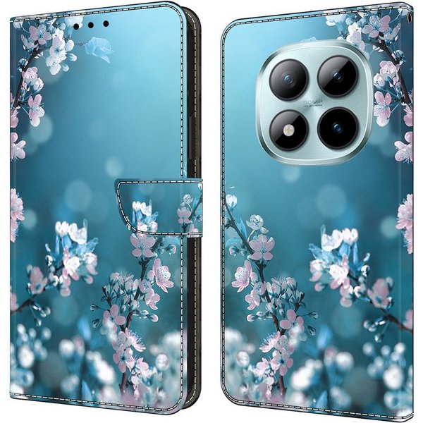 CLM-Tech Handytasche für Xiaomi Redmi Note 15 Pro 5G 6,83 Zoll Klapphülle aus PU Leder (Pflaumenblüte blau, 1-tlg., Flip Case), Magnetverschluss, Standfunktion 