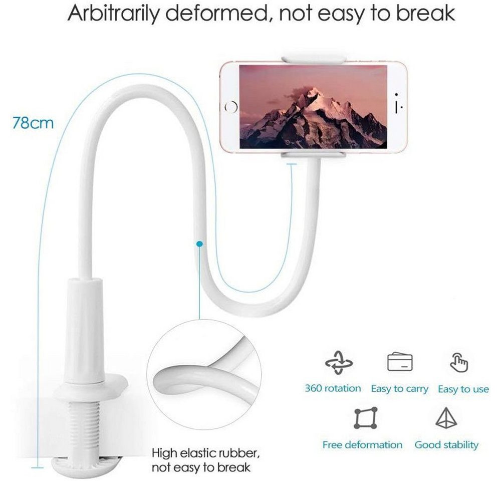 CLM-Tech Schwanenhals Tablet Halterung Bett - Handy Halter als langer Arm -, (bis 11 Zoll, Tablet Tisch Halterung - Weiß, 2-tlg., Flexible Kindle Halterung) – Bild 4 von 5