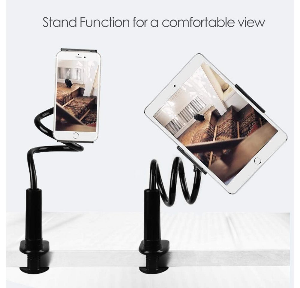 CLM-Tech Schwanenhals Tablet Halterung Bett - Smartphone Halter Tisch langer Arm -, (bis 11,00 Zoll, Geräte - iPad Betthalterung - Schwarz, 2-tlg., Flexible Kin – Bild 3 von 5