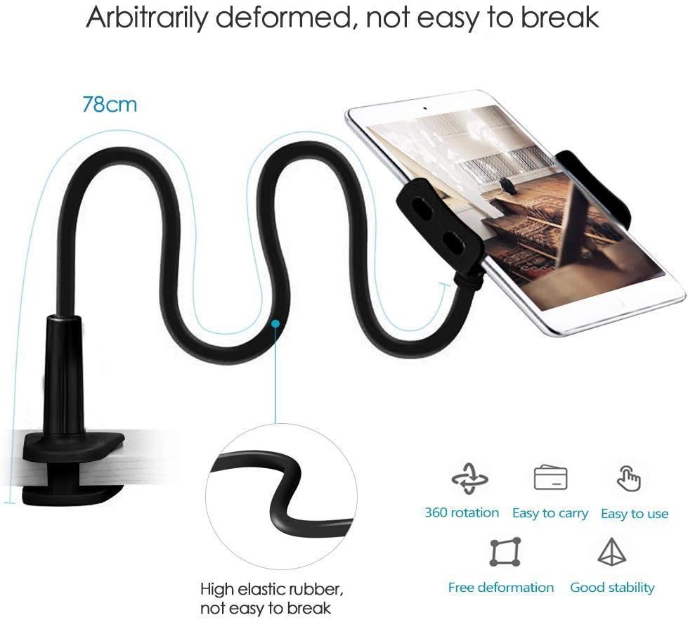CLM-Tech Schwanenhals Tablet Halterung Bett - Smartphone Halter Tisch langer Arm -, (bis 11,00 Zoll, Geräte - iPad Betthalterung - Schwarz, 2-tlg., Flexible Kin – Bild 5 von 5