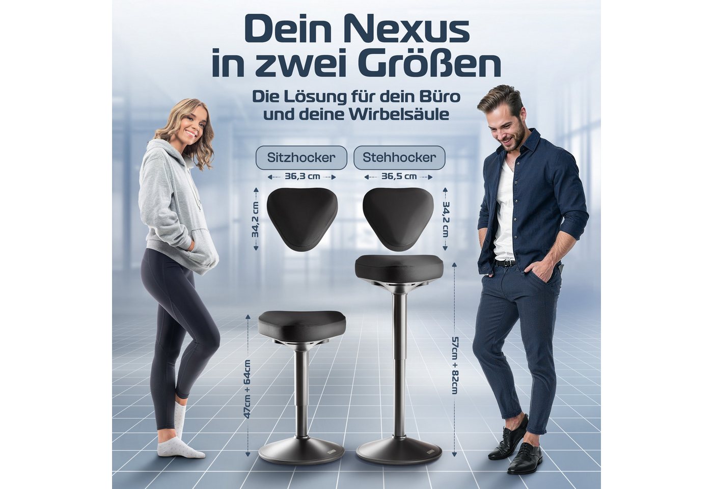 CLOUVOU Arbeitshocker Nexus Bürohocker - Ergonomischer Hocker Büro -, höhenverstellbar 47cm bis 64cm - Wackelhocker zur Stärkung des Rückens – Bild 2 von 5