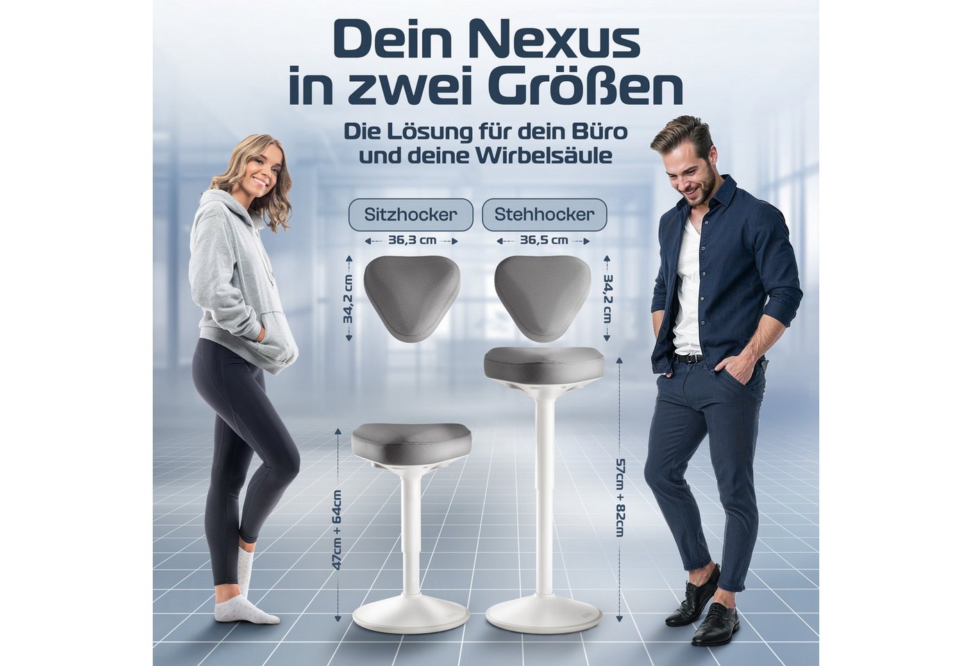 CLOUVOU Arbeitshocker Nexus Bürohocker - Ergonomischer Hocker Büro -, höhenverstellbar 57cm bis 82cm - Wackelhocker zur Stärkung des Rückens – Bild 2 von 5