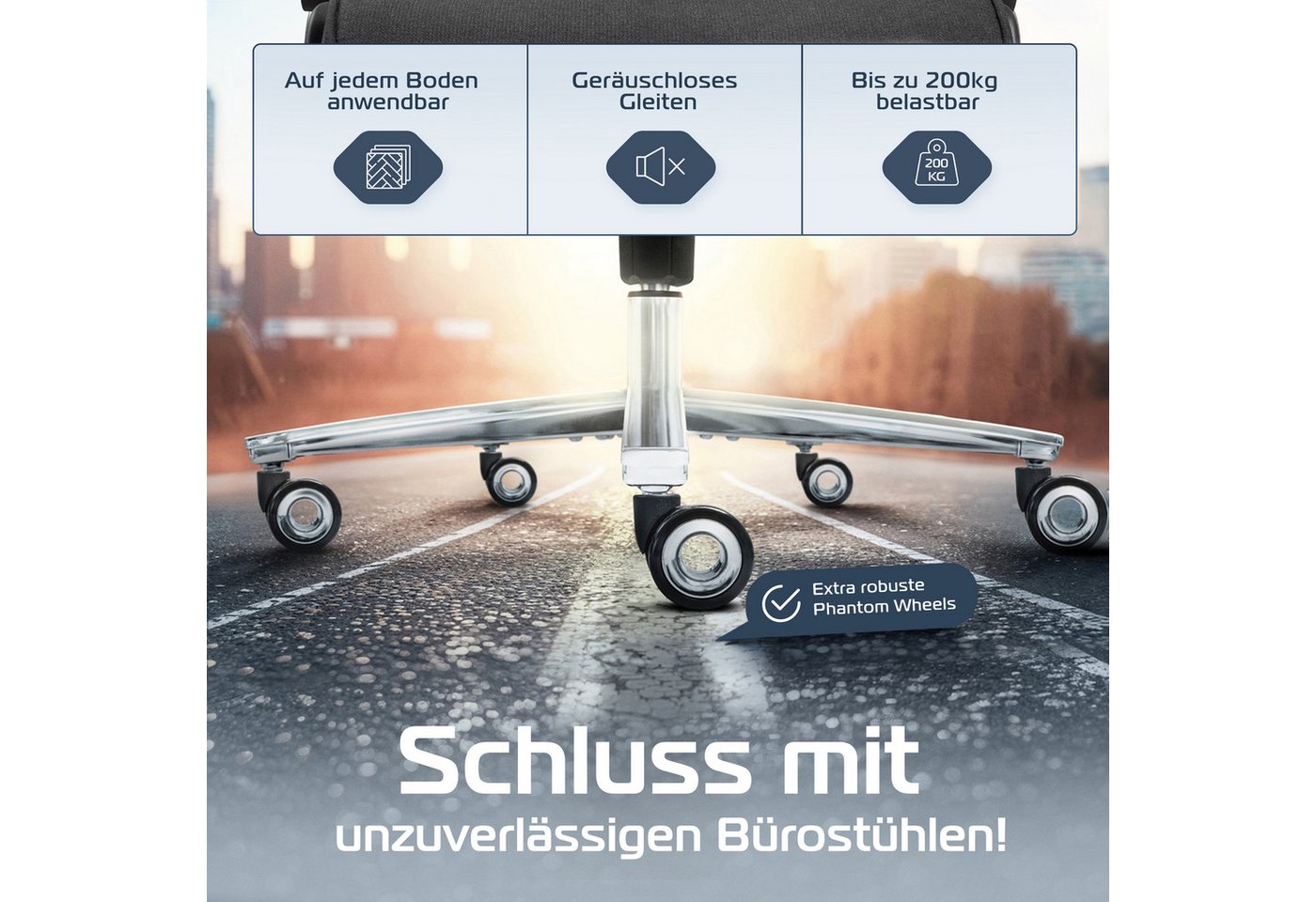 CLOUVOU Bürostuhl Ergonomisch, Schreibtischstuhl bis 150 kg (PowerSeat - Chefsessel für Arbeitszimmer, 5D Gaming Armlehnen), Blade Wheels, Homeoffice, Gaming St – Bild 5 von 5