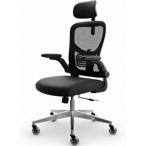 CLOUVOU Bürostuhl Ergonomisch, Schreibtischstuhl bis 150 kg (SmartSeat - Chefsessel für Arbeitszimmer, 3D-Kopfstütze & Flip-Up Armlehnen), Blade Wheels, Homeoff