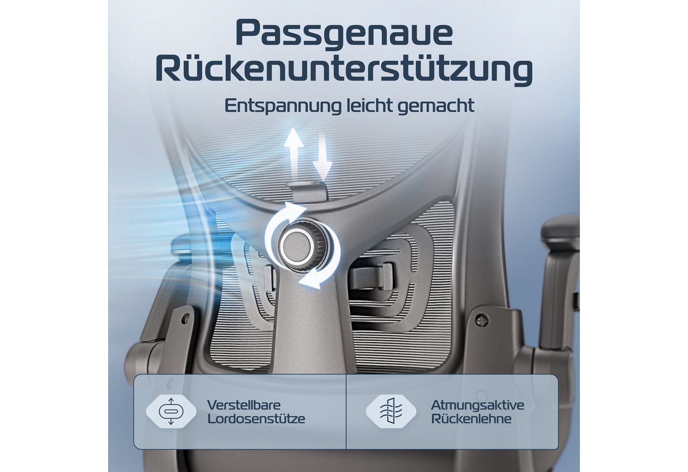 CLOUVOU Bürostuhl Ergonomisch, Schreibtischstuhl bis 150 kg (SmartSeat - Chefsessel für Arbeitszimmer, 3D-Kopfstütze & Flip-Up Armlehnen), Blade Wheels, Homeoff – Bild 4 von 5