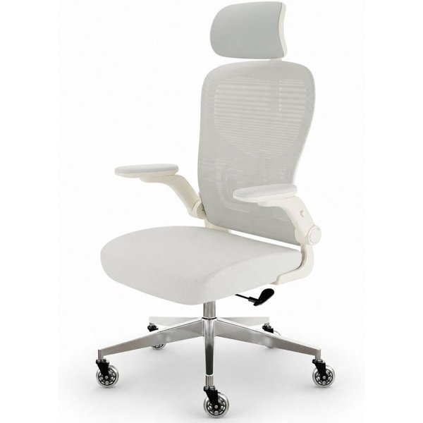 CLOUVOU Bürostuhl Ergonomisch, Schreibtischstuhl bis 150 kg (SmartSeat - Chefsessel für Arbeitszimmer, 3D-Kopfstütze & Flip-Up Armlehnen), Blade Wheels, Homeoff