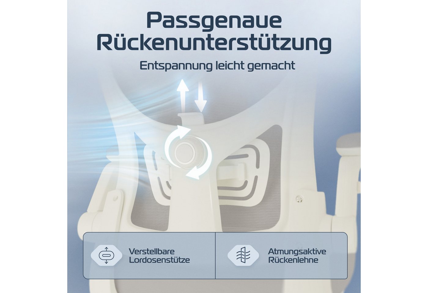 CLOUVOU Bürostuhl Ergonomisch, Schreibtischstuhl bis 150 kg (SmartSeat - Chefsessel für Arbeitszimmer, 3D-Kopfstütze & Flip-Up Armlehnen), Blade Wheels, Homeoff – Bild 4 von 5