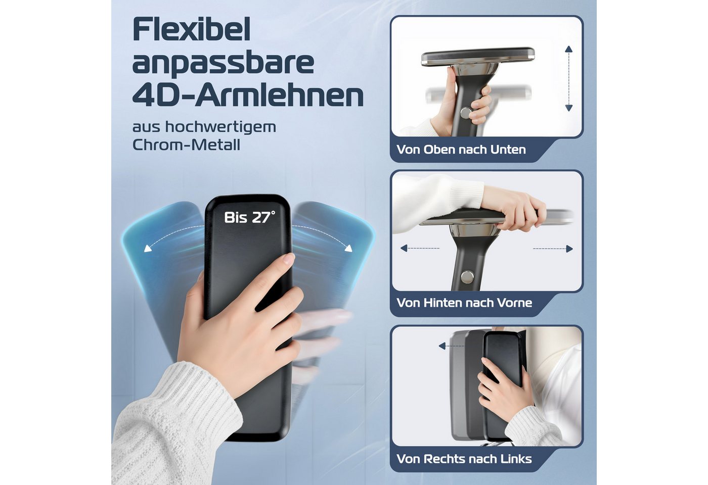 CLOUVOU Bürostuhl Ergonomisch, Schreibtischstuhl bis 150 kg (ProSeat - Chefsessel für Arbeitszimmer, 4D Gaming Armlehnen & 3D Kopfstütze), Blade Wheels, Homeoff – Bild 4 von 5