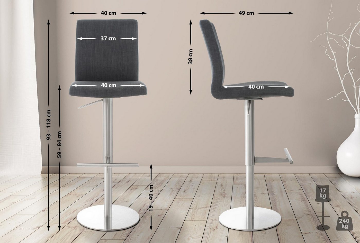 CLP Barhocker Cadiz (Set, 2er), Stoffbezug, höhenverstellbar, bis 240 kg – Bild 2 von 5
