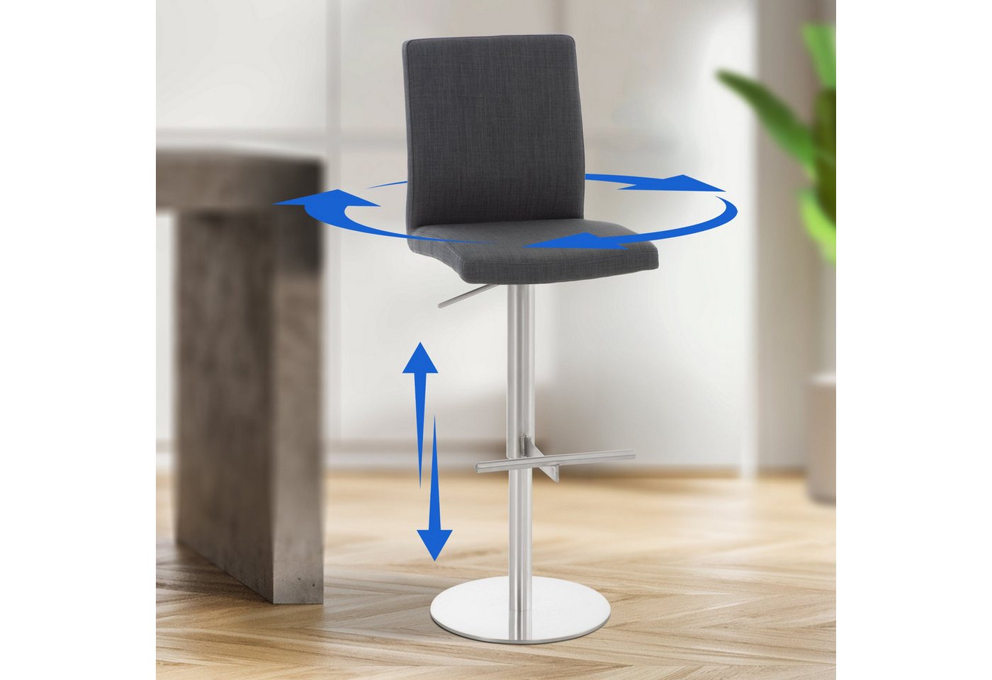 CLP Barhocker Cadiz (Set, 2er), Stoffbezug, höhenverstellbar, bis 240 kg – Bild 4 von 5