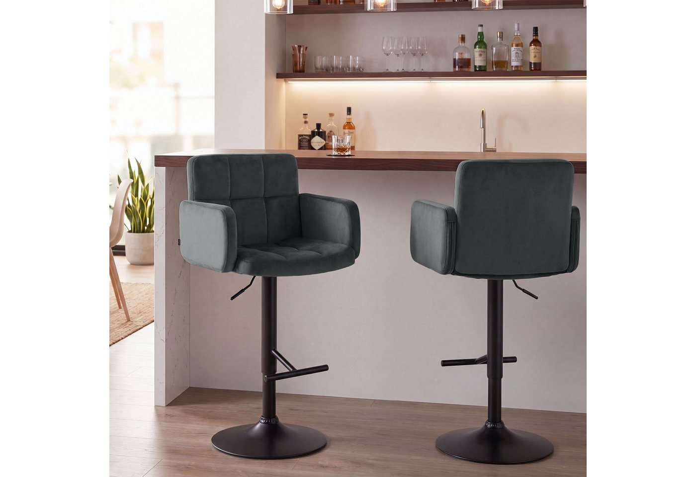 CLP Barhocker Los Angeles (Set, 2er), Samtbezug, höhenverstellbar, drehbar – Bild 3 von 5
