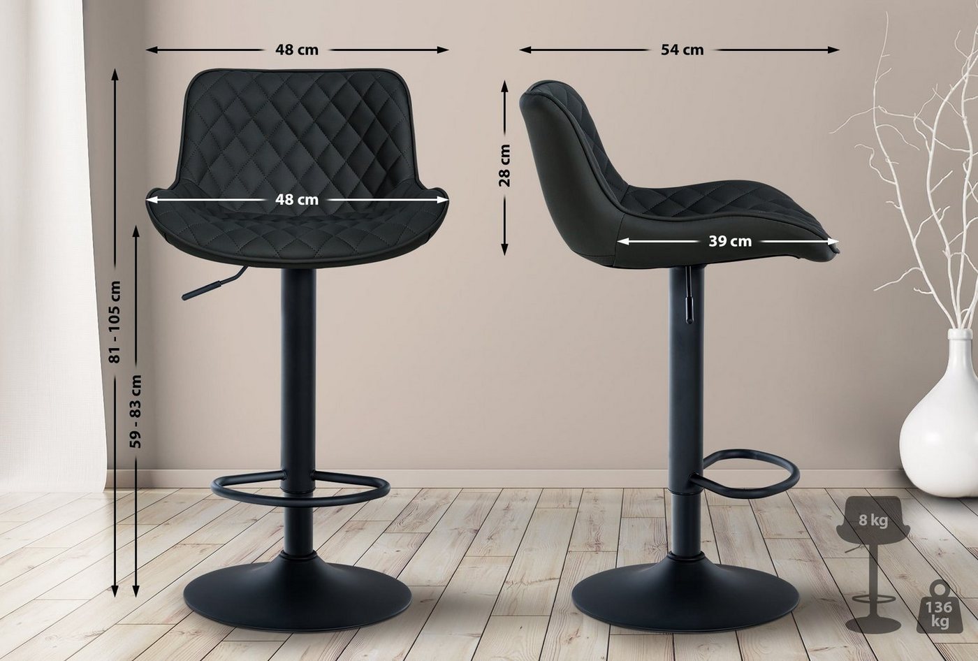 CLP Barhocker Minosa (Set, 2er), um 360° drehbar und höhenverstellbar – Bild 2 von 5