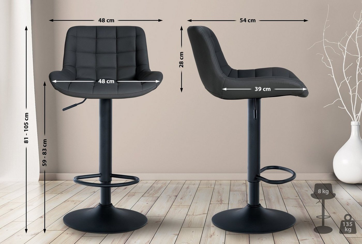 CLP Barhocker Tover (1er), 360° drehbar und in der Höhe verstellbar – Bild 2 von 5