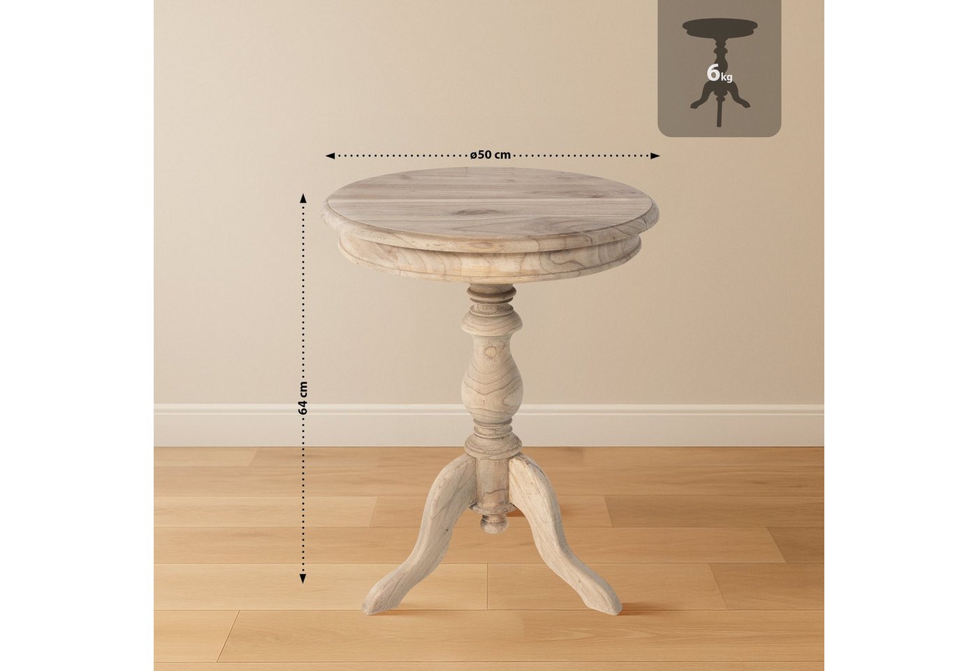 CLP Beistelltisch Wiva (1er), runder Tisch aus Mindiholz, 50 cm Durchmesser – Bild 2 von 5