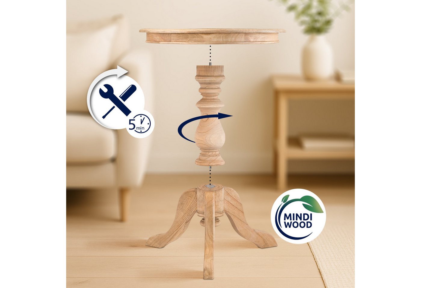 CLP Beistelltisch Wiva (1er), runder Tisch aus Mindiholz, 50 cm Durchmesser – Bild 4 von 5