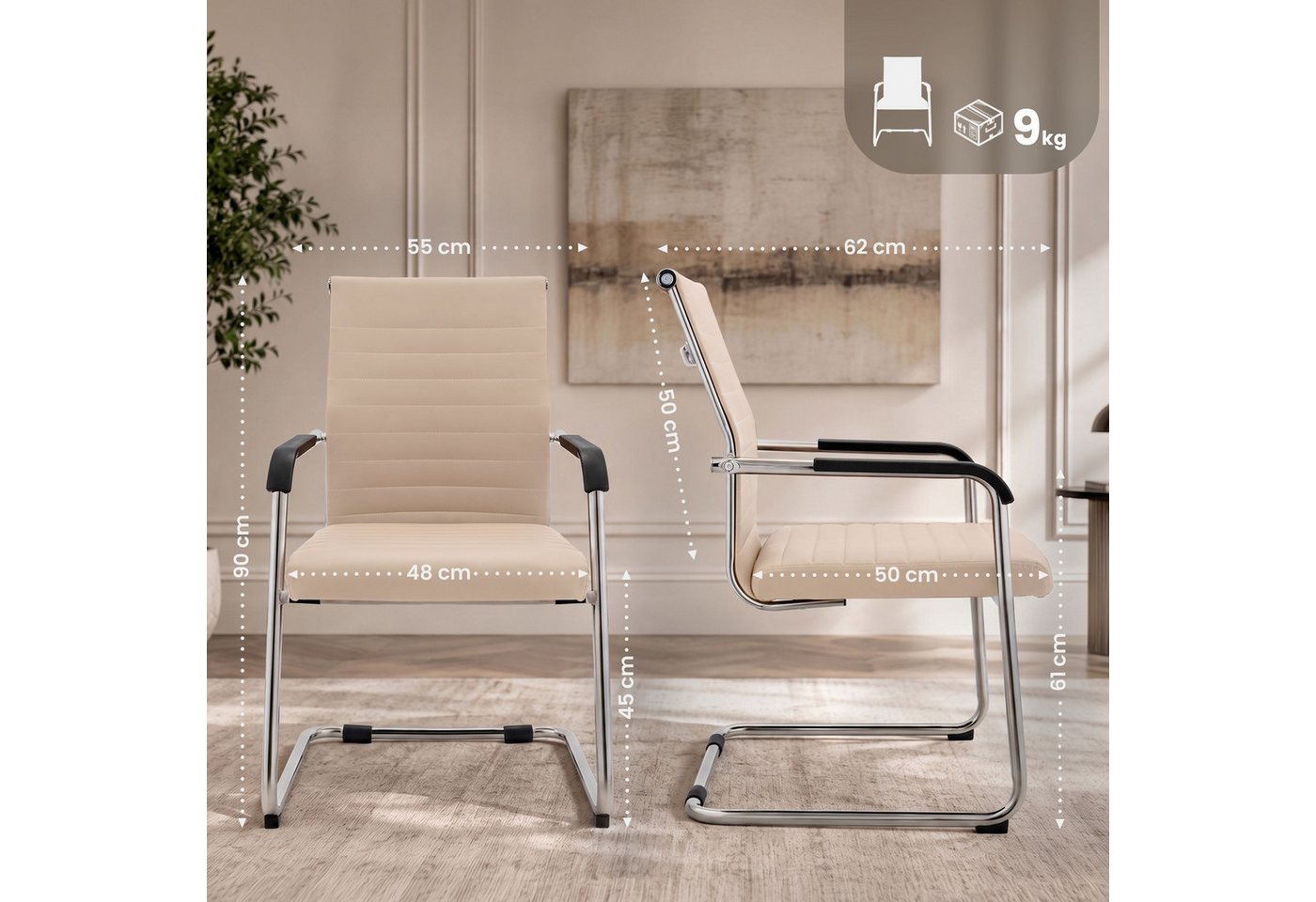 CLP Besucherstuhl Hakon (2er Set), gepolstert in Lederoptik, mit Armlehnen – Bild 2 von 5