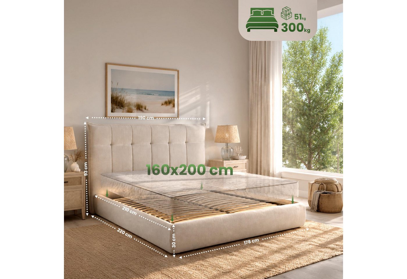 CLP Bett Mirka (1er, 1er), 160x200 cm, mit Stauraum, bis 300 kg – Bild 3 von 5