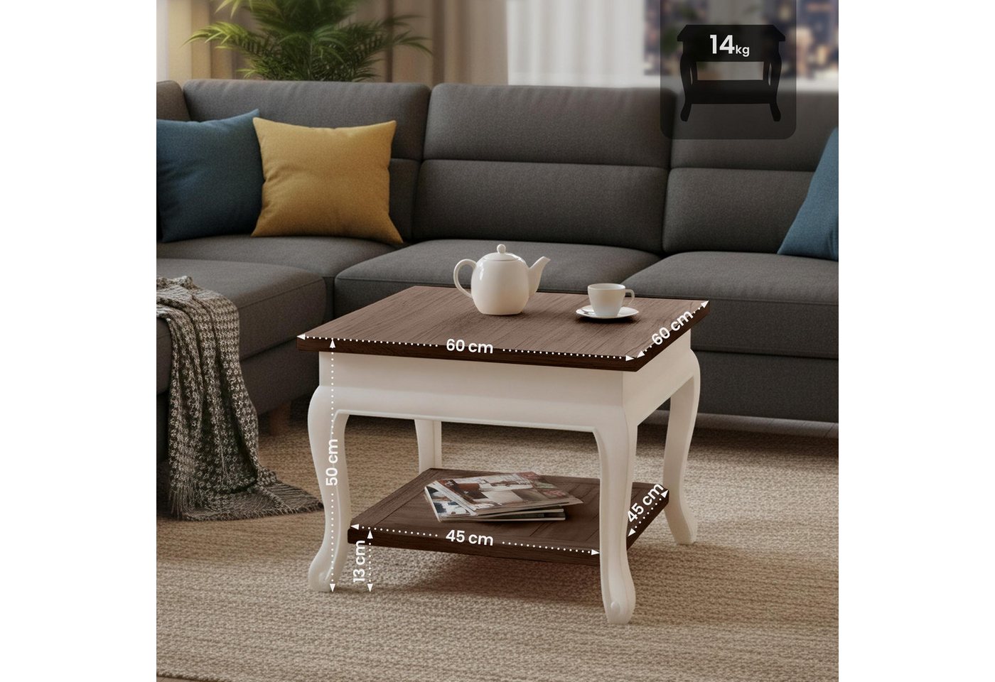 CLP Couchtisch Thordis (1er), massives Mindiholz, 2 Ebenen – Bild 2 von 5