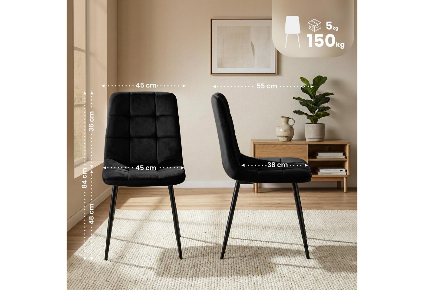 CLP Esszimmerstuhl Antibes (4er Set), mit Samtbezügen, bis 150 kg – Bild 2 von 5