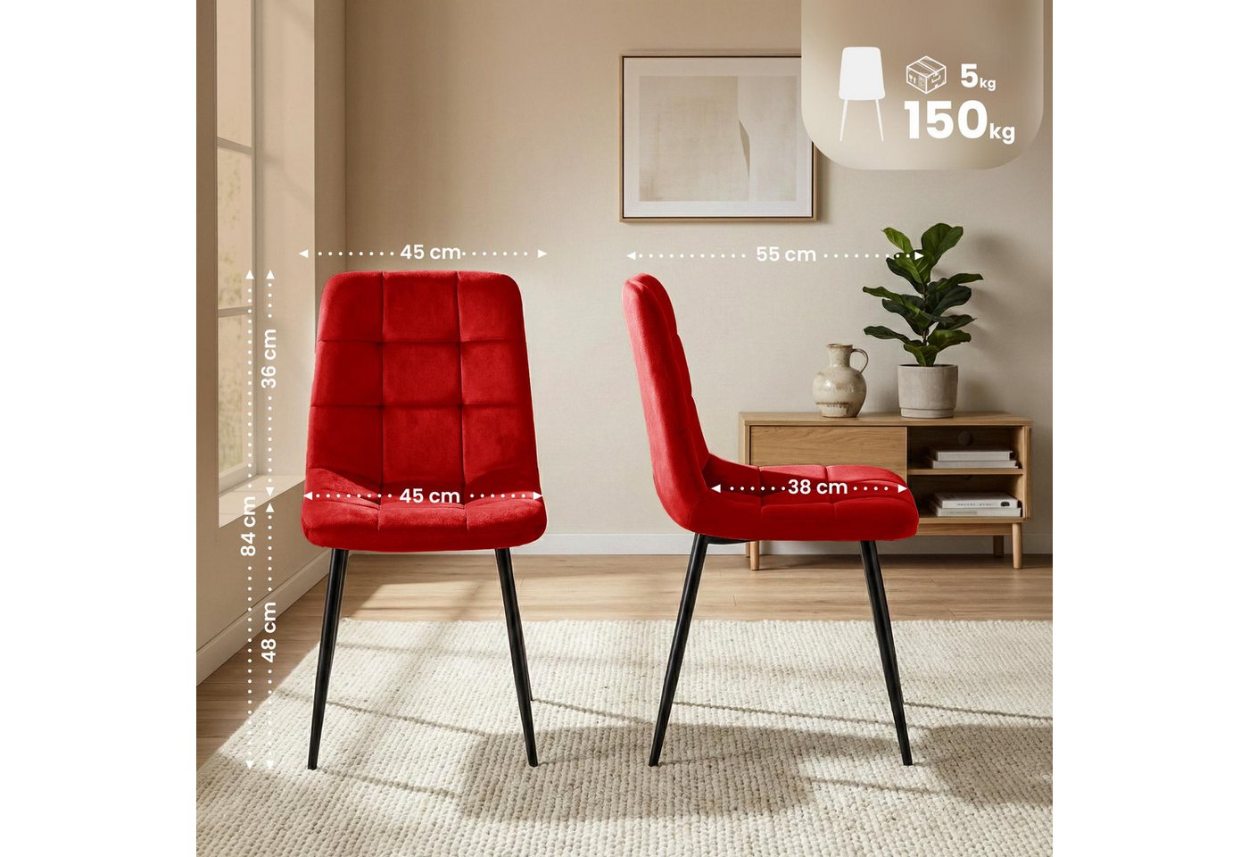 CLP Esszimmerstuhl Antibes (4er Set), mit Samtbezügen, bis 150 kg – Bild 2 von 5