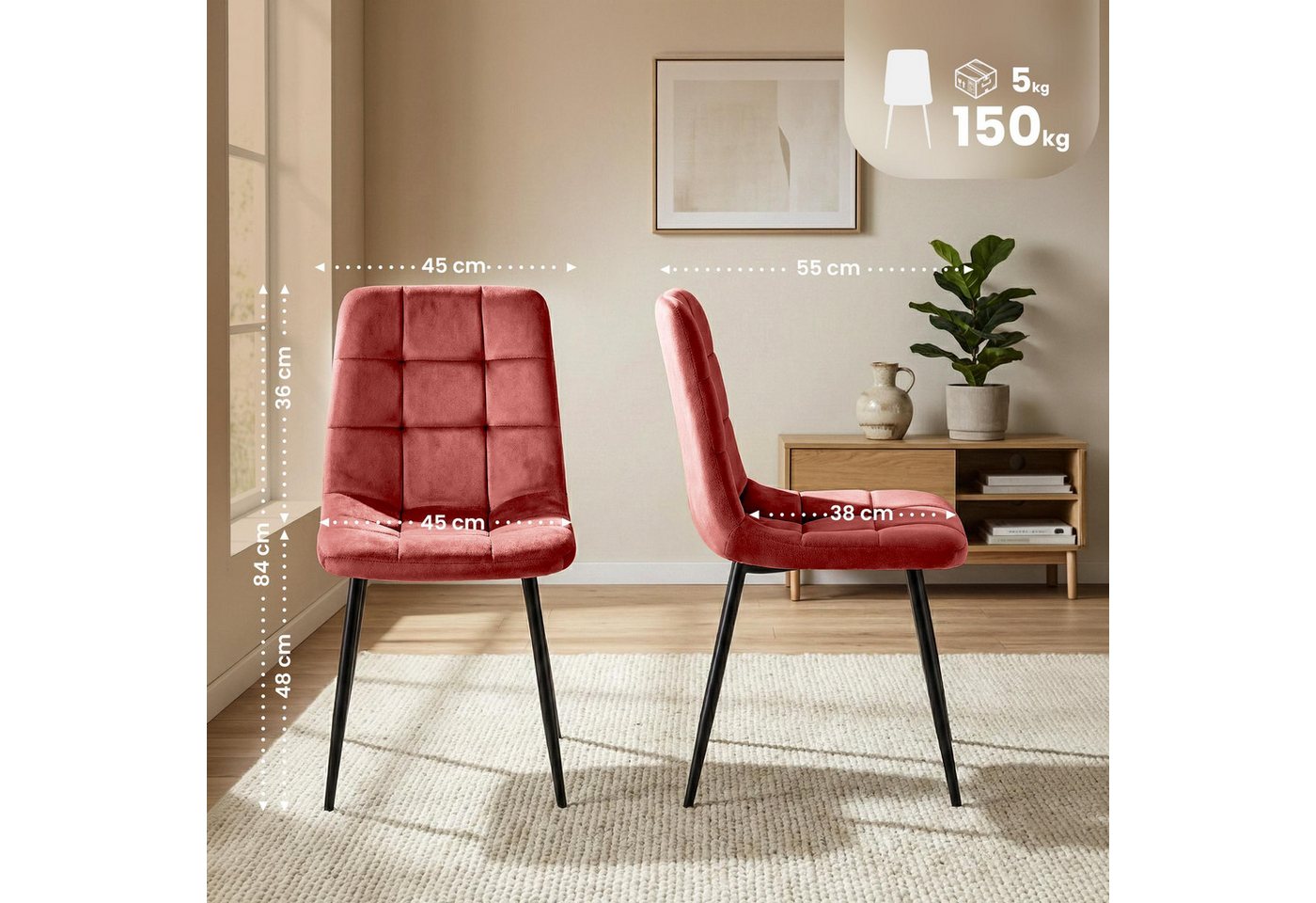 CLP Esszimmerstuhl Antibes (4er Set), mit Samtbezügen, bis 150 kg – Bild 2 von 5