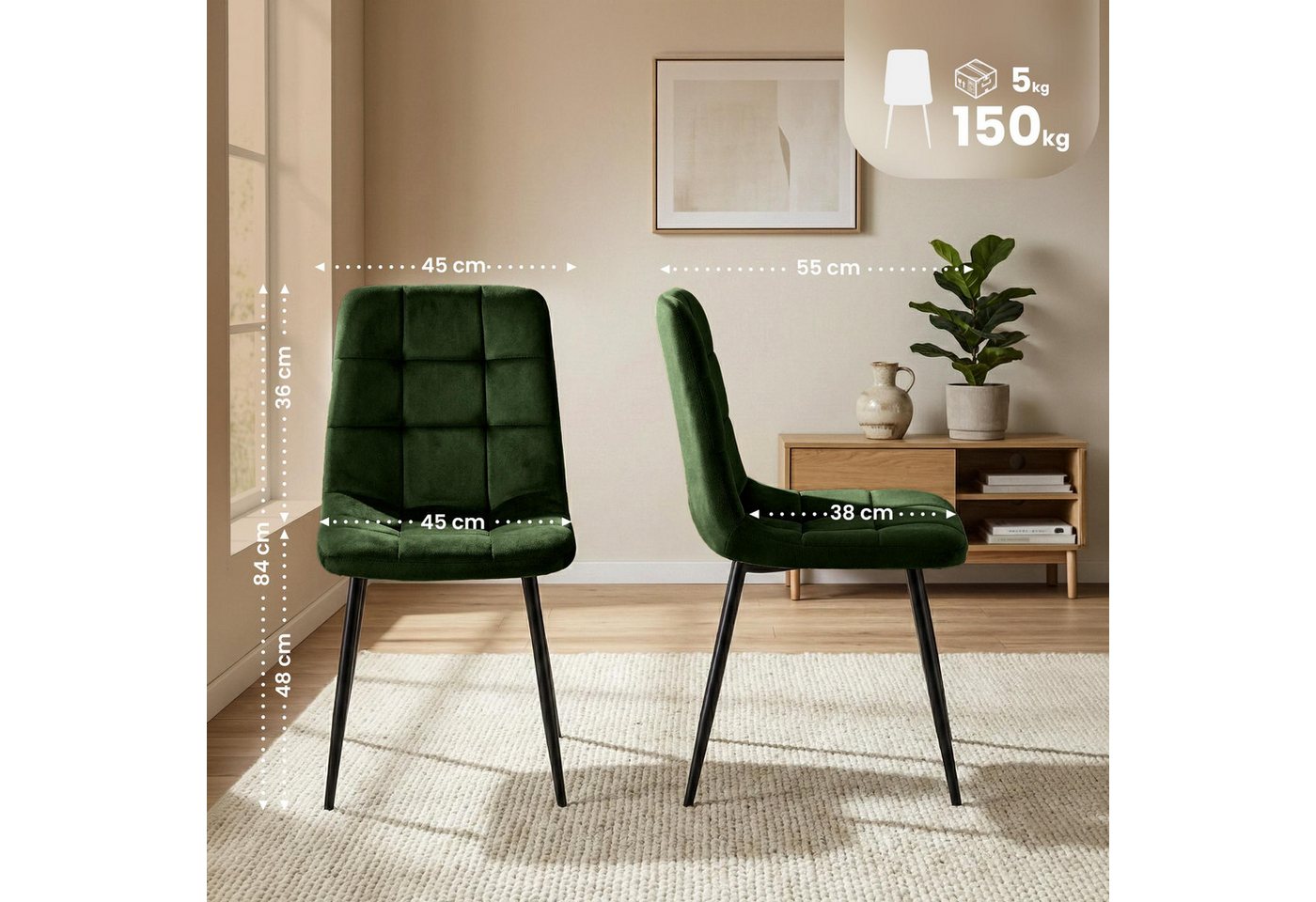 CLP Esszimmerstuhl Antibes (4er Set), mit Samtbezügen, bis 150 kg – Bild 2 von 5