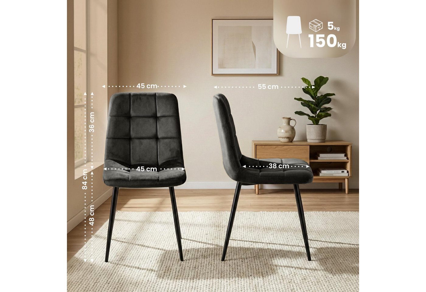 CLP Esszimmerstuhl Antibes (4er Set), mit Samtbezügen, bis 150 kg – Bild 2 von 5