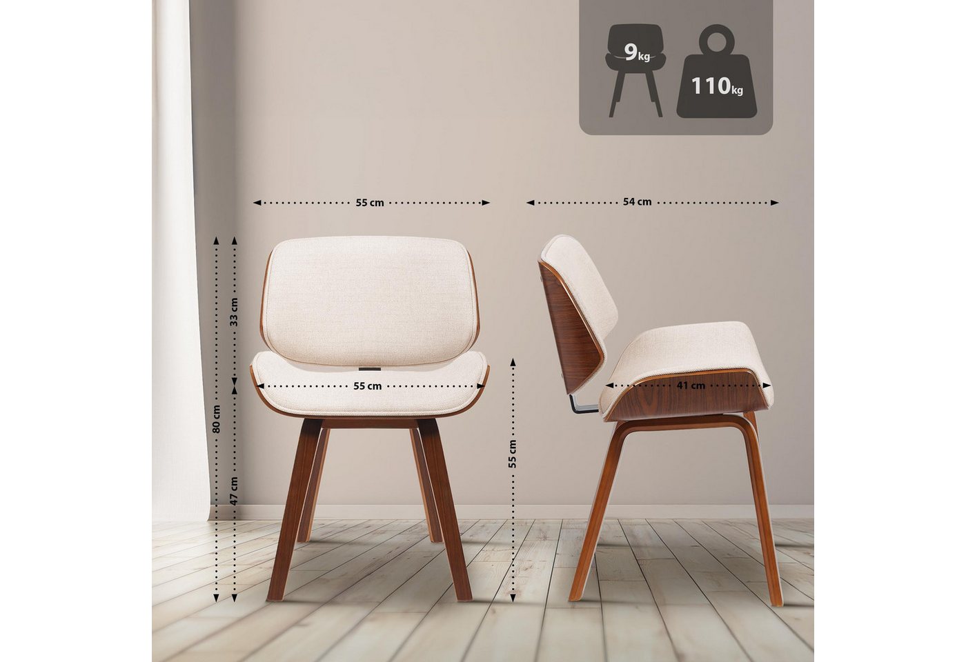 CLP Esszimmerstuhl Beverley (2er Set), Esszimmerstühle in Walnussoptik – Bild 2 von 5