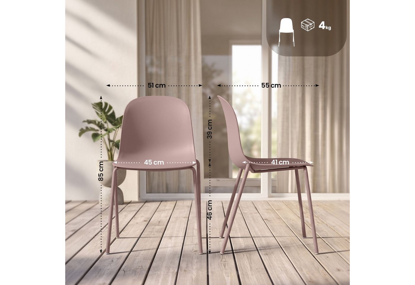 CLP Esszimmerstuhl Hardin (2er Set), stapelbar, mit Bodenschonern, bis 120 kg – Bild 2 von 5