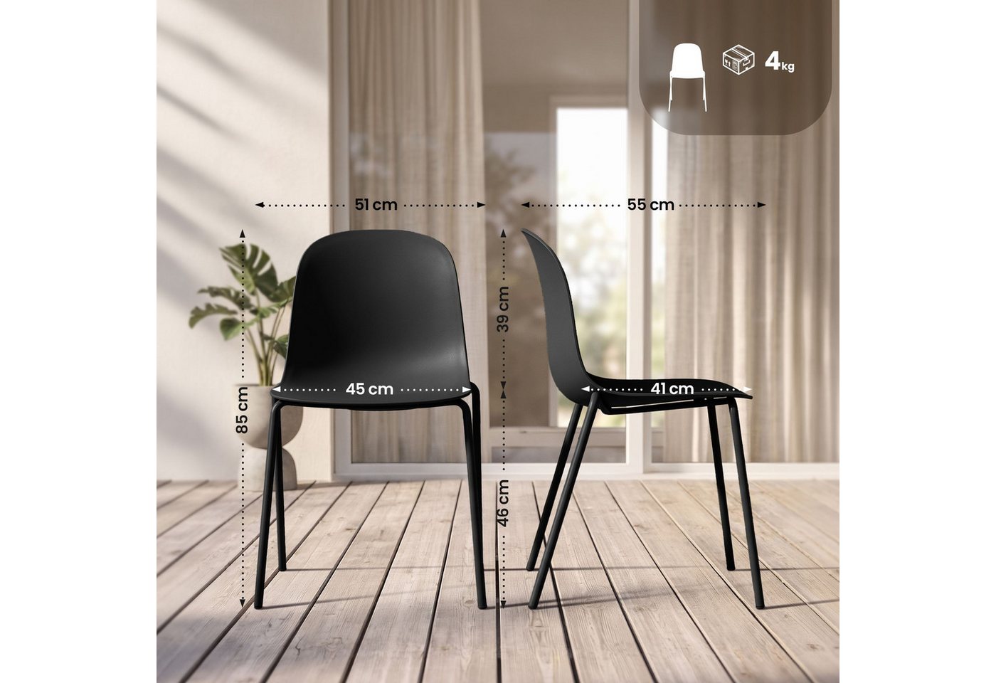 CLP Esszimmerstuhl Hardin (4er Set), stapelbar, mit Bodenschonern, bis 120 kg – Bild 2 von 5