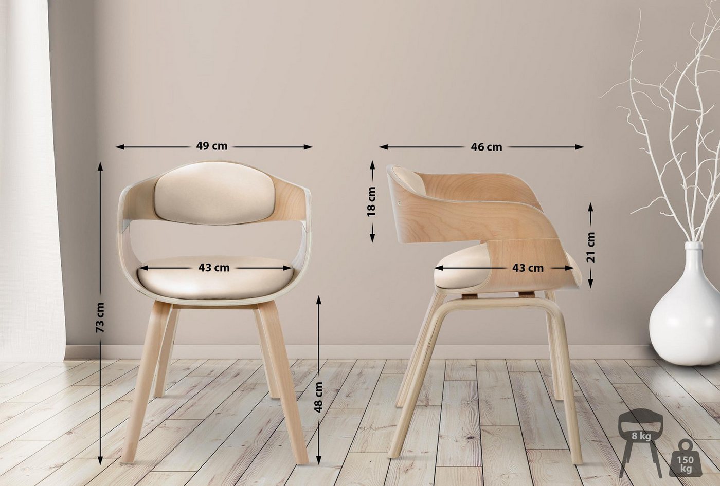 CLP Esszimmerstuhl Kingston Kunstleder (2er Set), Holzgestell – Bild 2 von 5