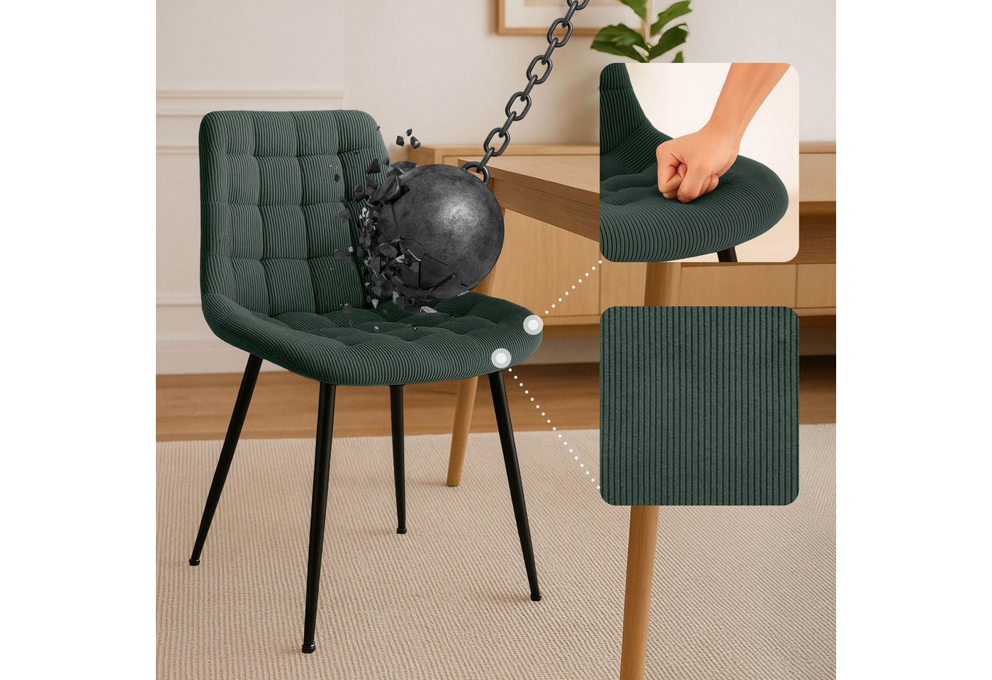 CLP Esszimmerstuhl Sardna, Polsterung mit Cordbezug, Metallgestell – Bild 4 von 5