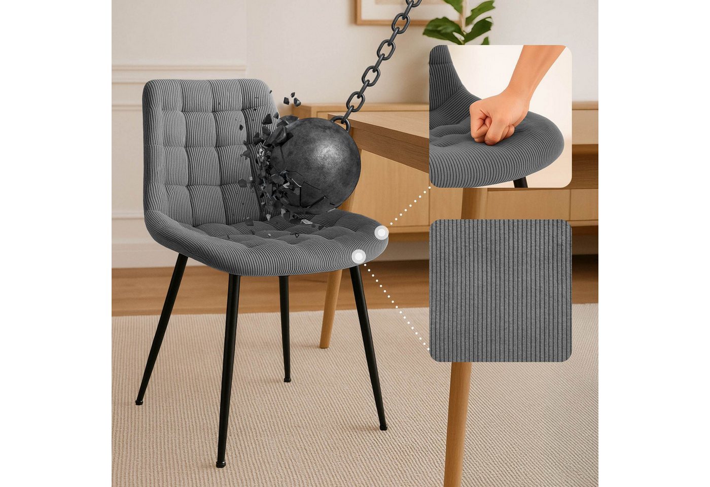 CLP Esszimmerstuhl Sardna, Polsterung mit Cordbezug, Metallgestell – Bild 4 von 5