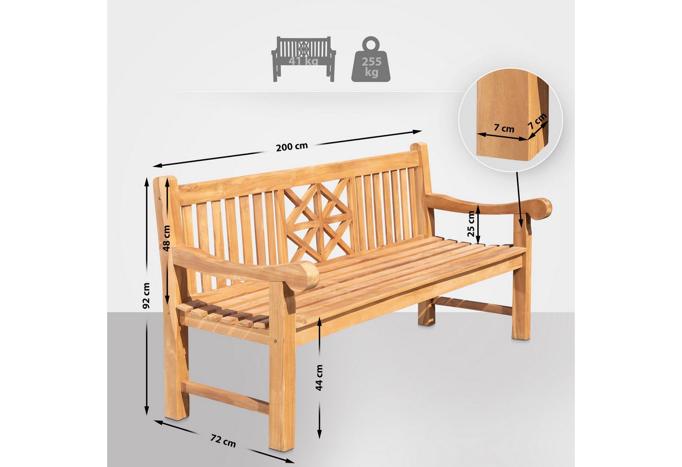 CLP Gartenbank Florida (1er), Holzbank für den Garten, aus Teak-Holz – Bild 2 von 5