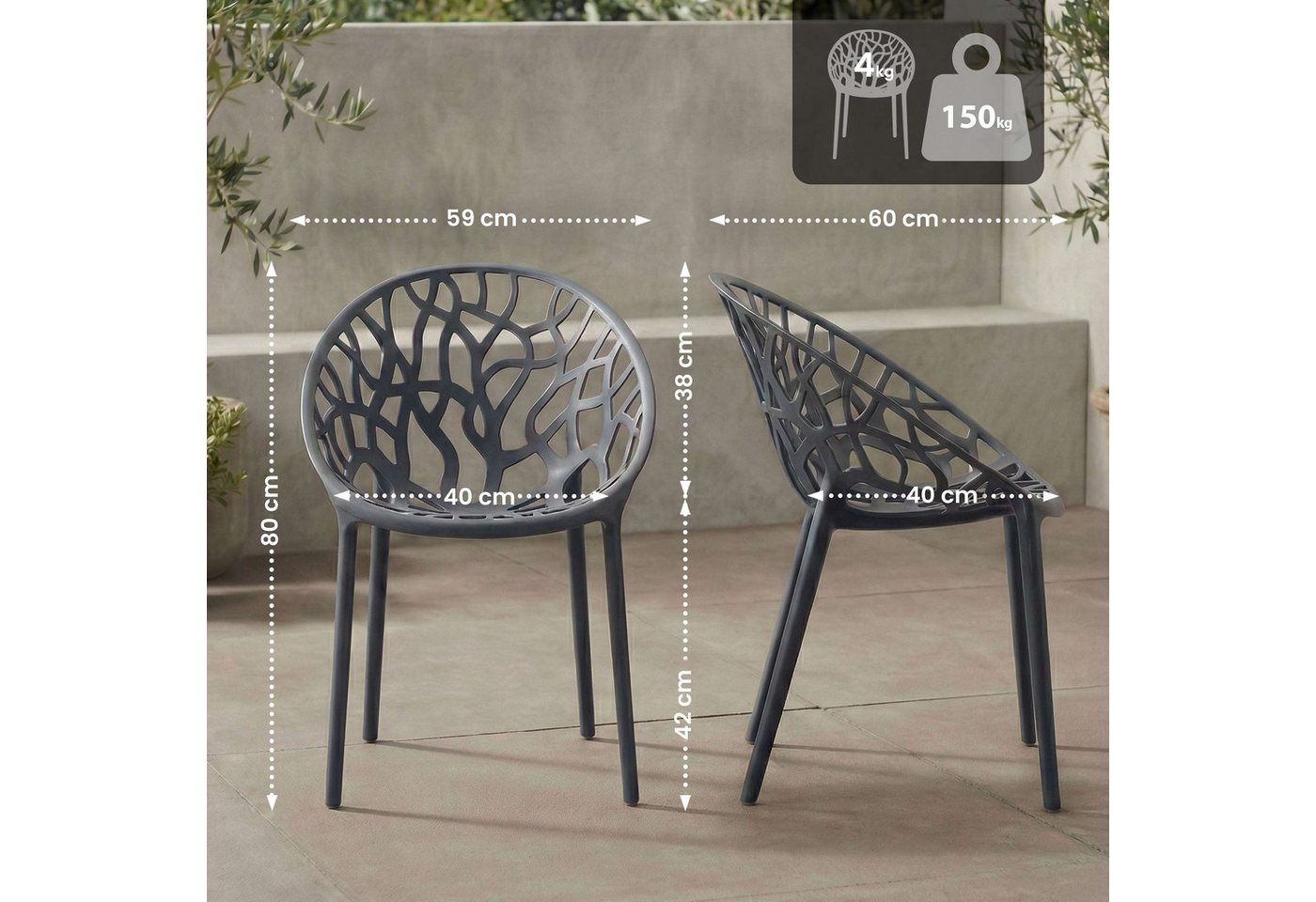CLP Gartenstuhl Hope (2er Set), stapelbar, wetterfest und UV-beständig – Bild 2 von 5