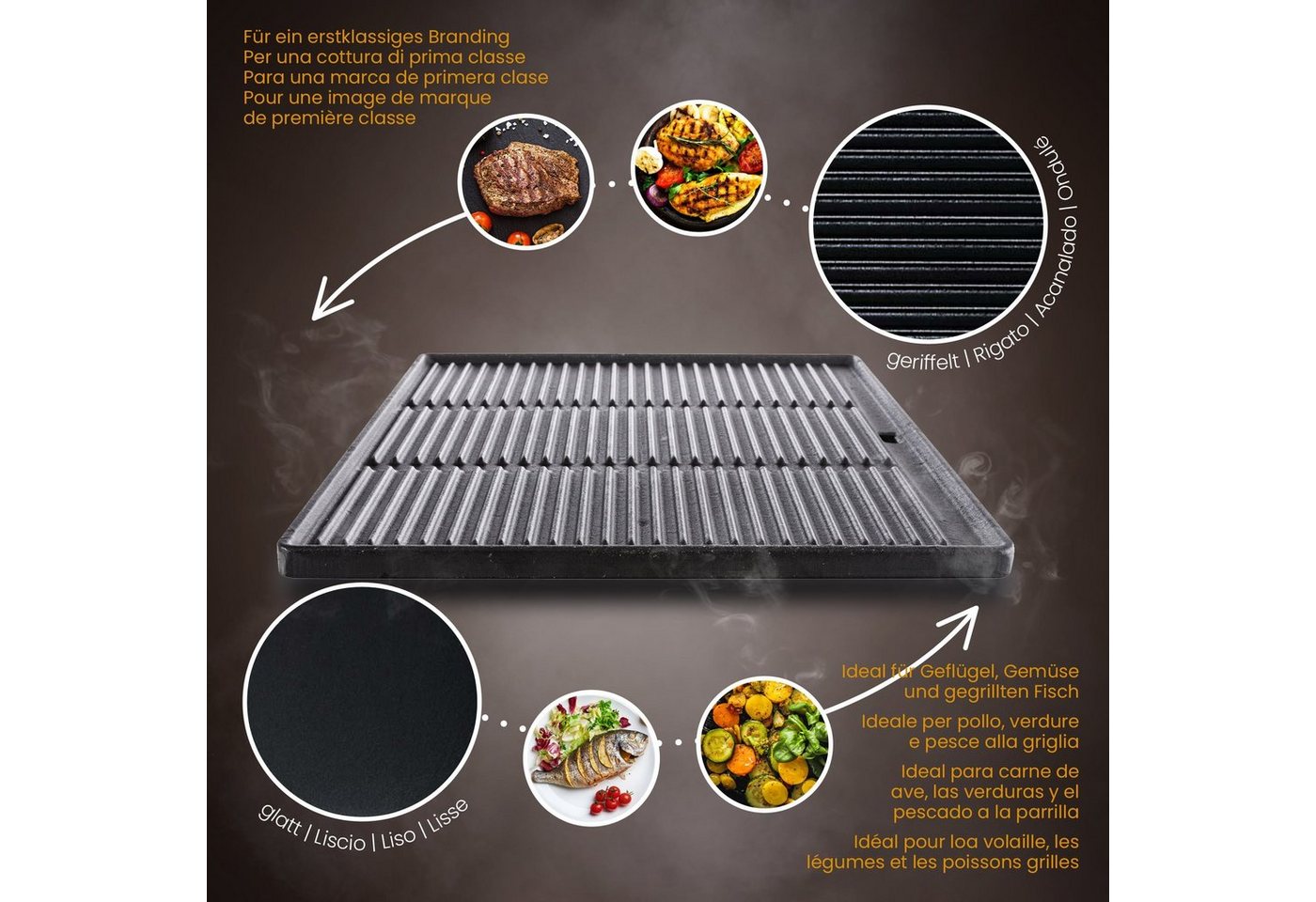 CLP Grillplatte Grillplatte Barbesto (1er), aus Gusseisen, beidseitig nutzbar – Bild 3 von 5